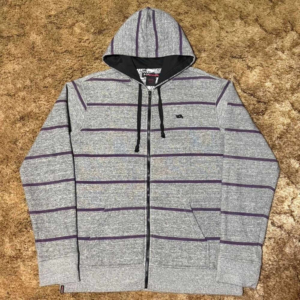 Vintage Y2K Tony Hawk Purple Striped Full Zip Up Hoodie Grey Large
